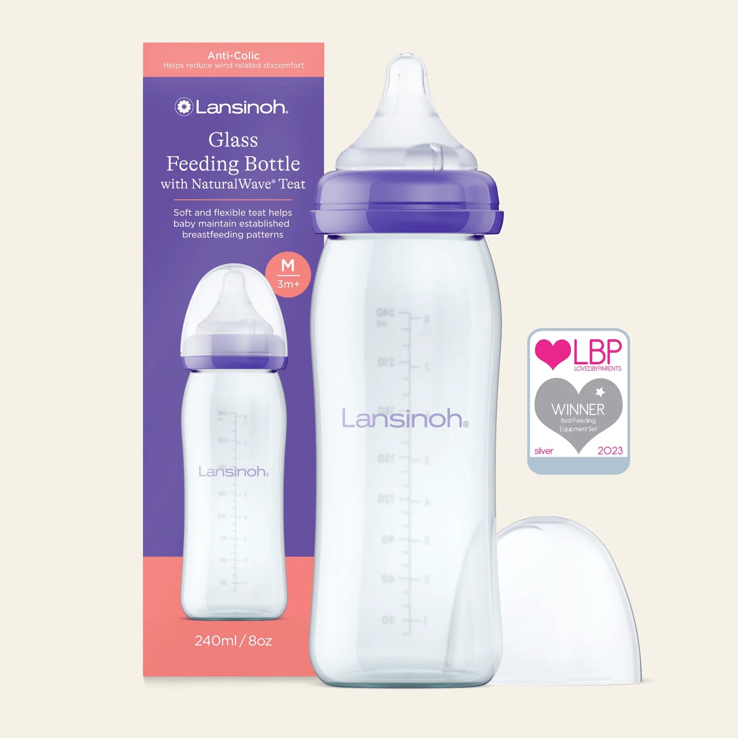 Lansinoh Стаклено шише со цуцла 240ml