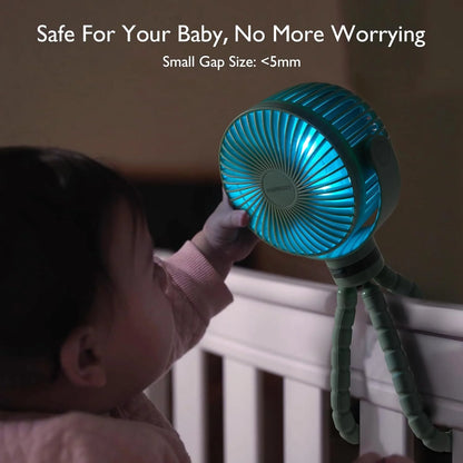Momcozy пренослив вентилатор за количка или креветче со LED светло